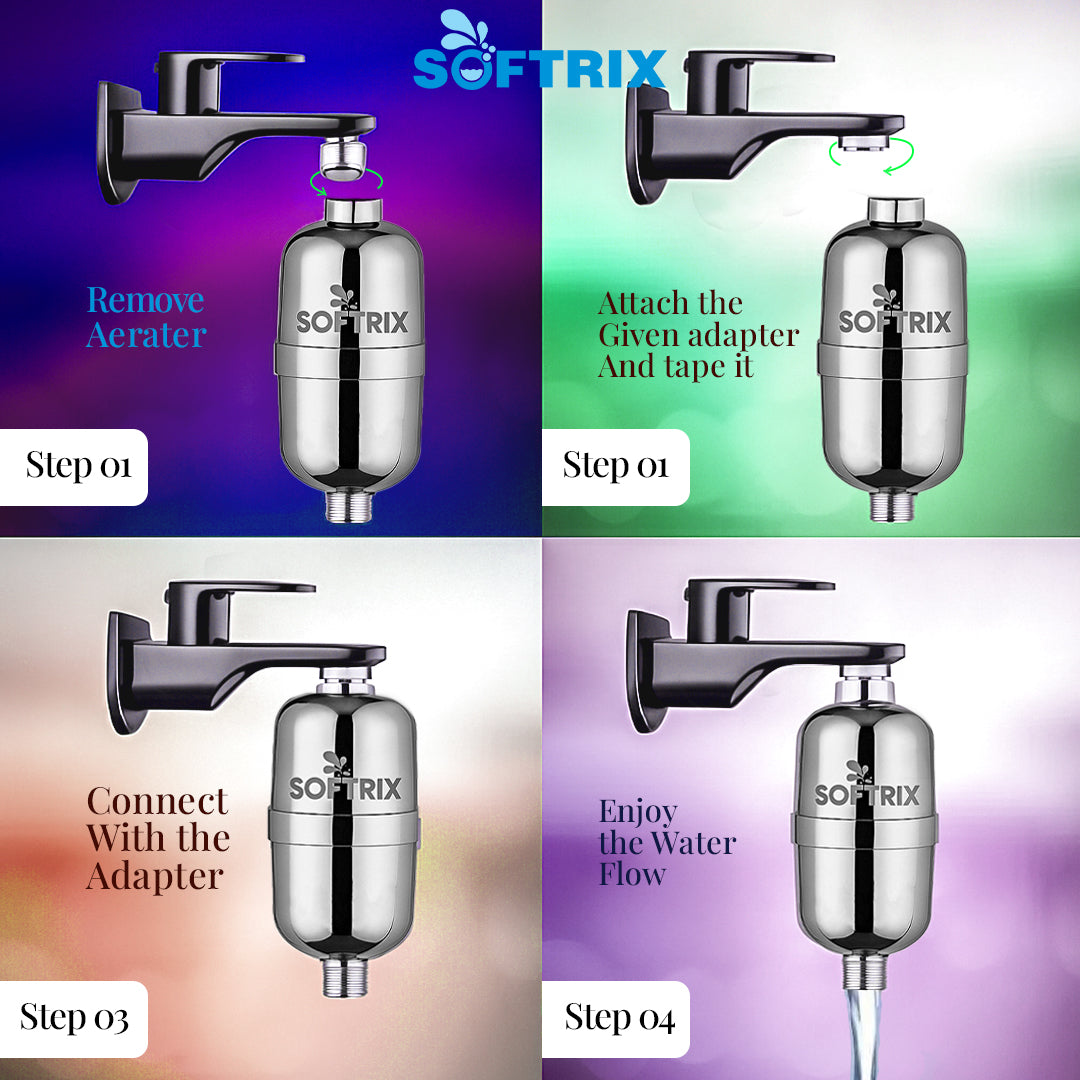 Softrix Universal Shower & Tap Water Filter Combo with Hard Water Stain Remover