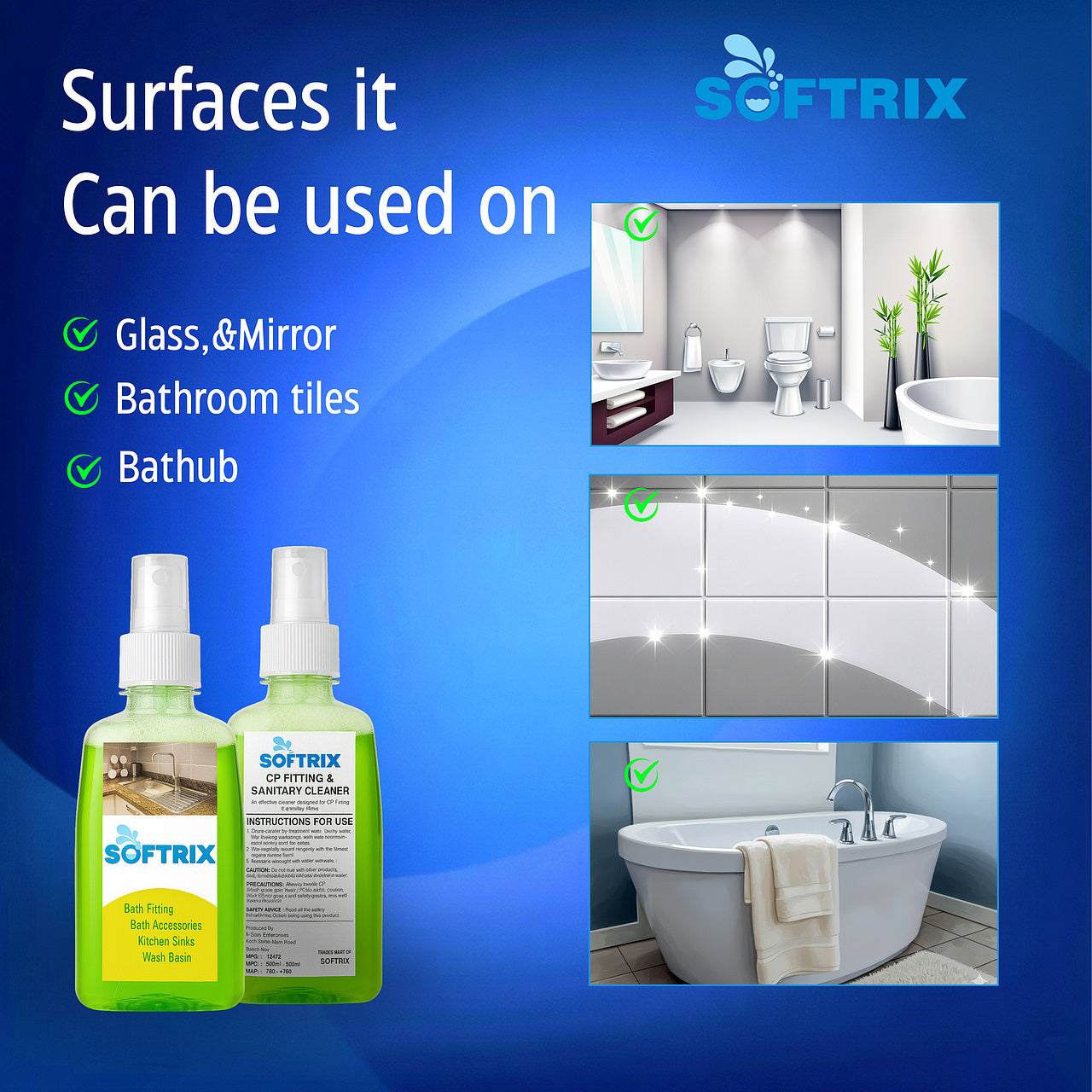Softrix Hard Water Stain Remover Spray | CP Fitting & Bathroom Cleaner