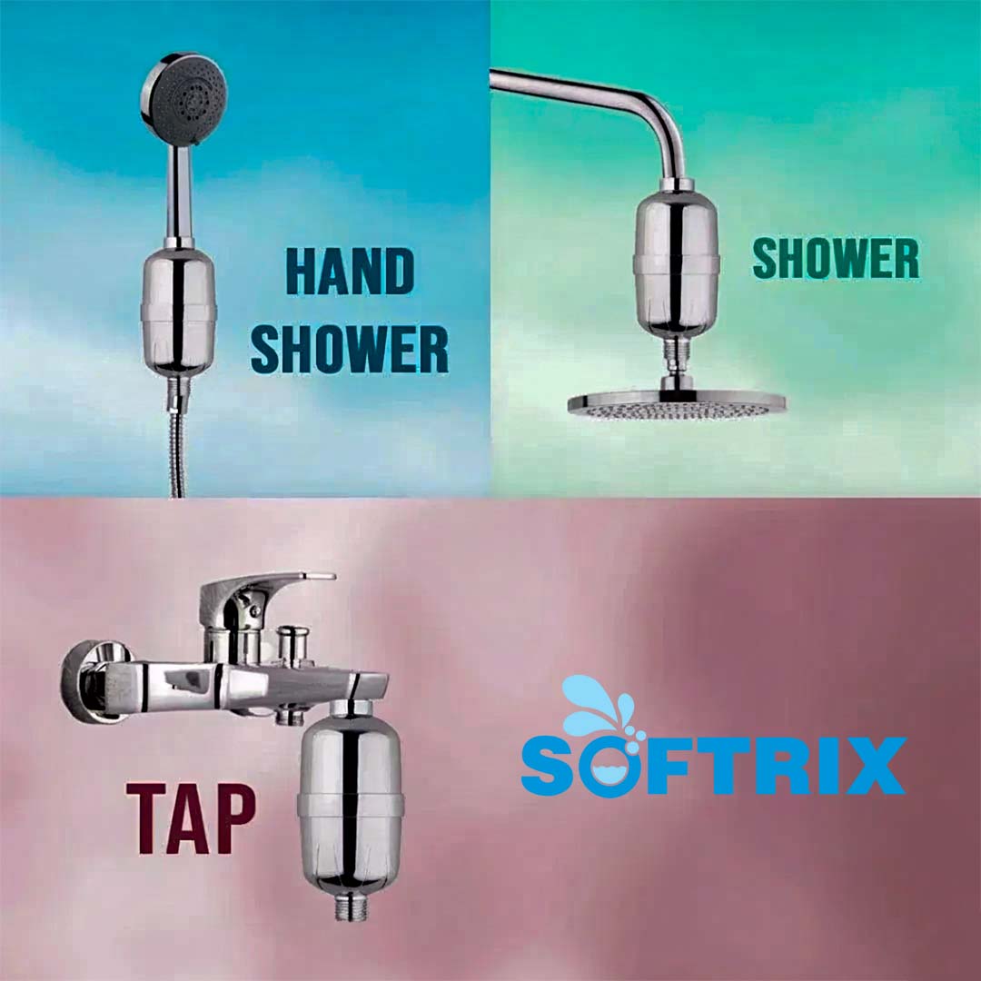 Softrix Universal Shower & Tap Water Filter Combo with Comb & Hard Water Stain Remover